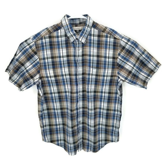 Turnbury Mens Oxford Shirt Multicolor Plaid Short Sleeve Button Down Collar L - Picture 1 of 7